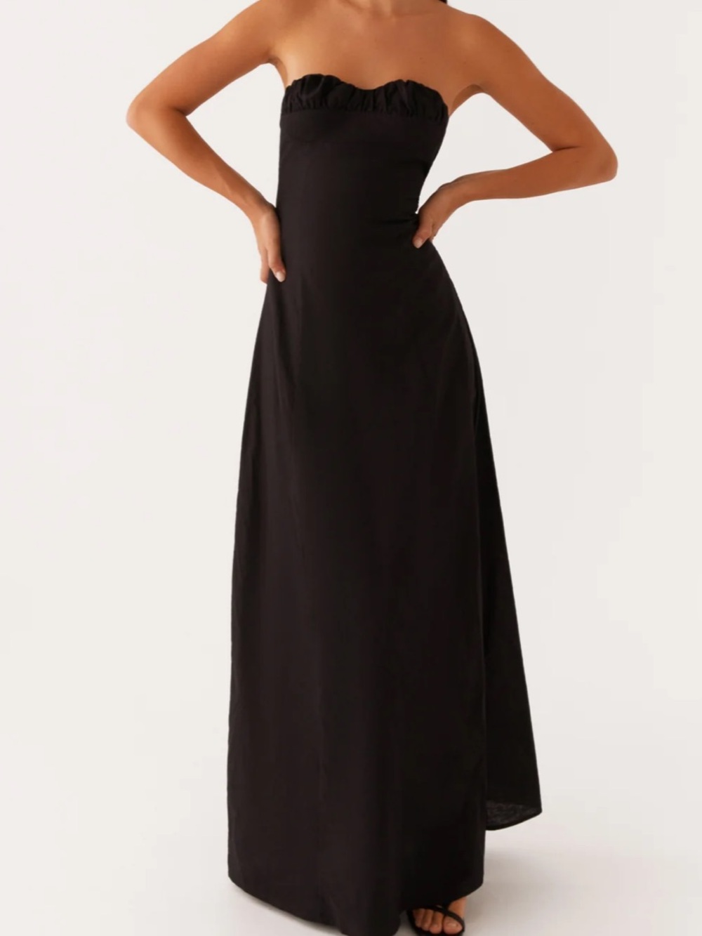 Peppermayo Tayla Black Linen Blend Maxi Dress Sz 6 NWT strapless